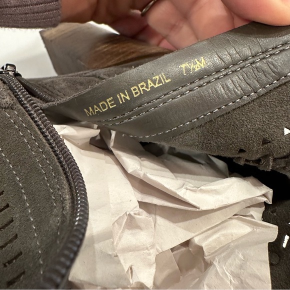 VINCE CAMUTO Grey Suede Side Zip wooden Heel Booties - Picture 6 of 7